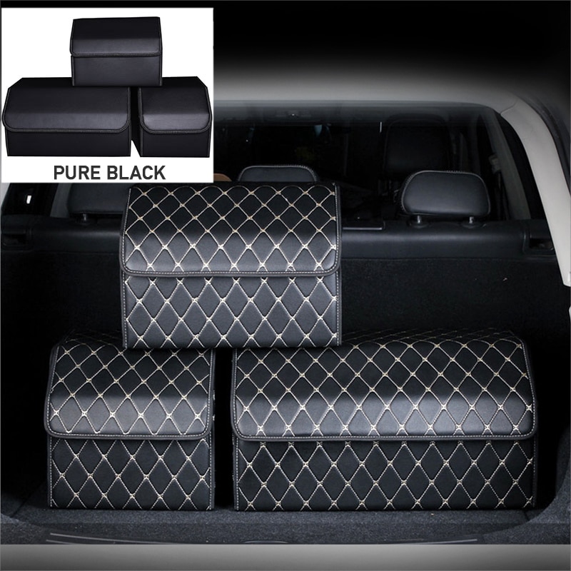 Caja de almacenamiento de maletero de coche, organizador de cuero resistente al agua, multiusos, desmontable, portátil, para todos los coches