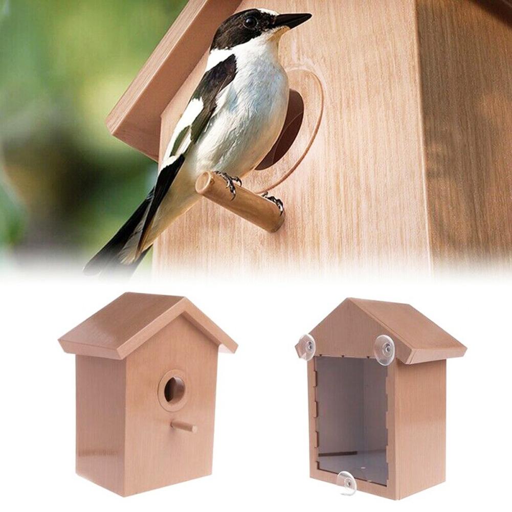 Wooden Outdoor Garden Bird Feeding House Window Suction Cups Birdhouse Nest