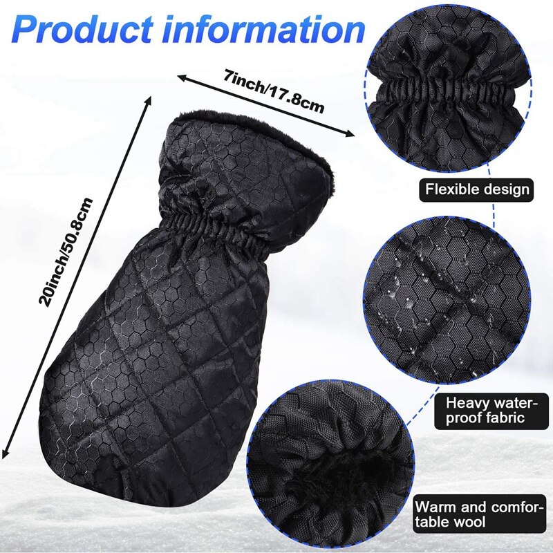 Ice Scraper Gloves Waterproof Snow Remover Windshield Snow Scraper Mitts with Thick Fleece Lined, Snow Brush, 3 PCS