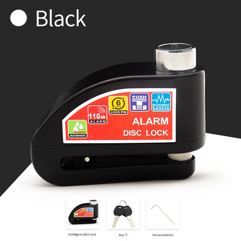 Blocco allarme bicicletta scooter moto freno a disco ruota antifurto impermeabile blocco freno di sicurezza in lega di alluminio accessori moto: Black