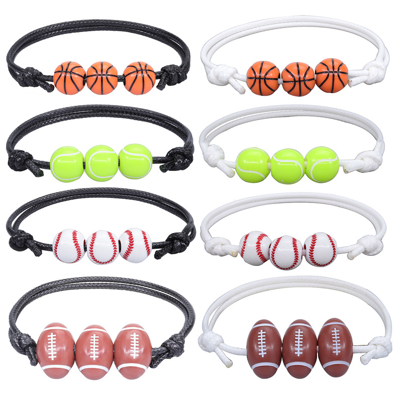 Nueva pulsera de béisbol de baloncesto, línea de cera tejida, pulsera de tenis y Rugby, joyería deportiva para niños y niñas BR1001