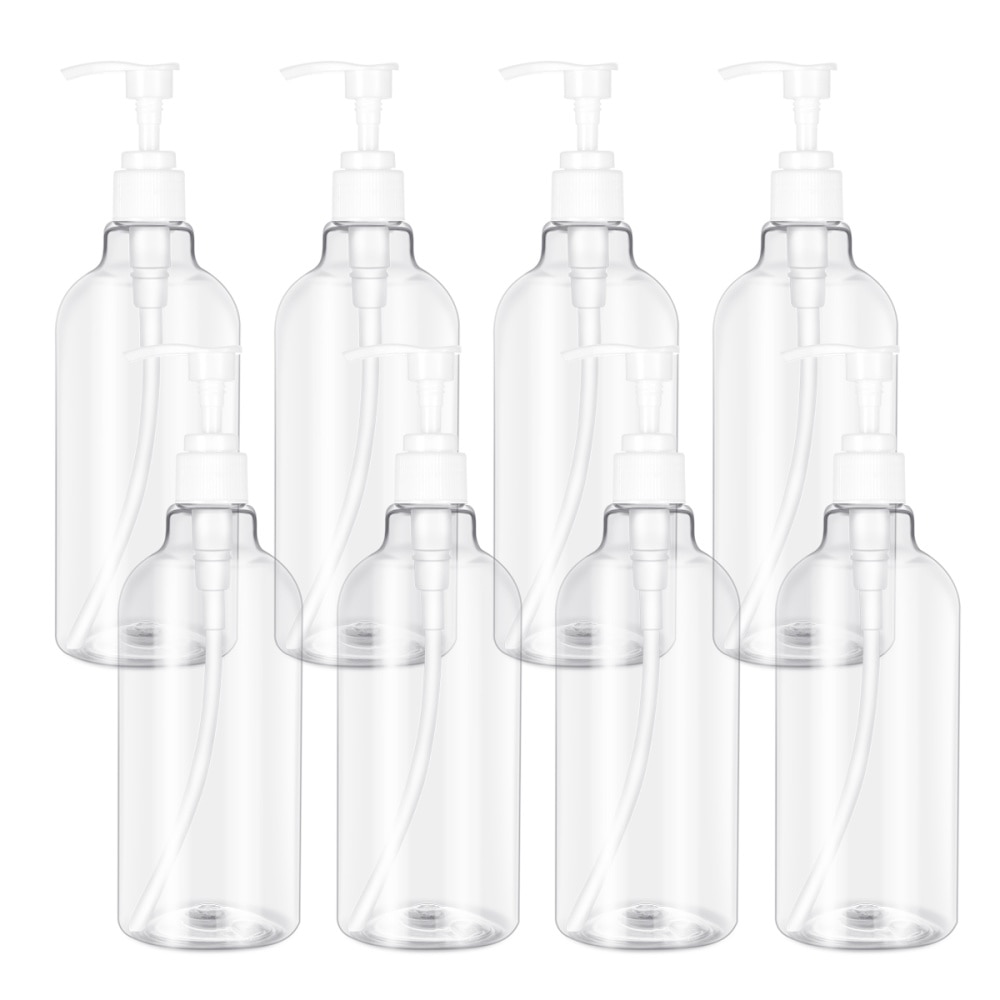 8 Pcs Shampoo Bottles Transparent 500ml Shampoo Dispensers Pump Bottles Liquid Bottles for Home Bathroom Kitchen: Default Title