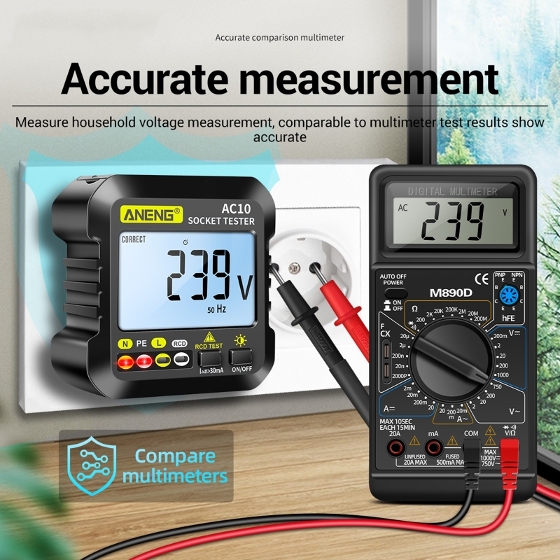Socket Tester Plug Detector Zero Line Plug Polarity Phase Check Phase Detector US/EU Plug Multimeter Digital Tester