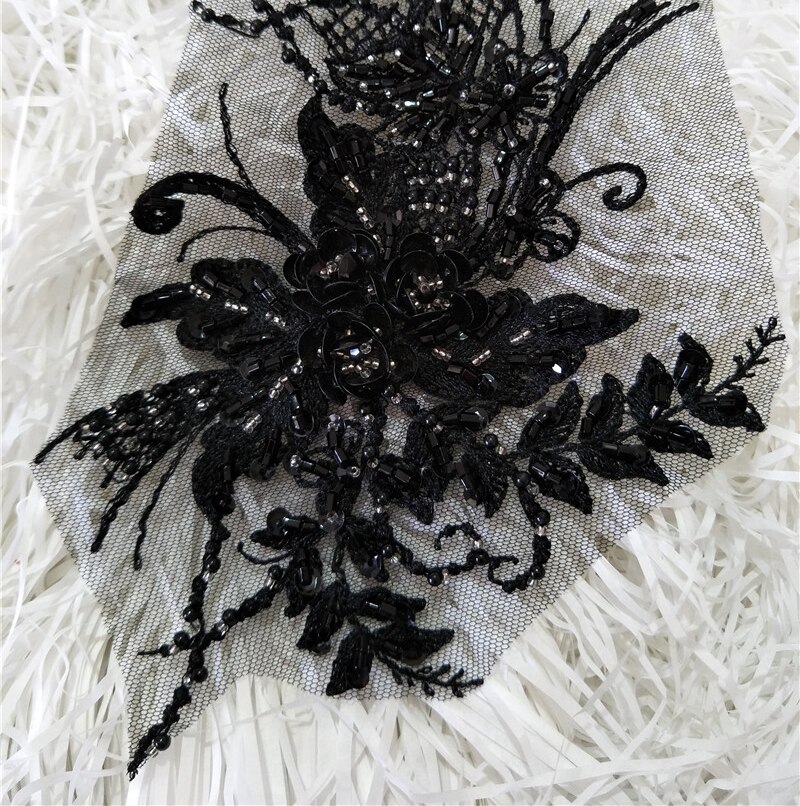 3d spetsar blomma handgjorda pärlor tunga spetsar blomma broderier spets tillbehör kläder dekoration broderi tyg lappar: Svart