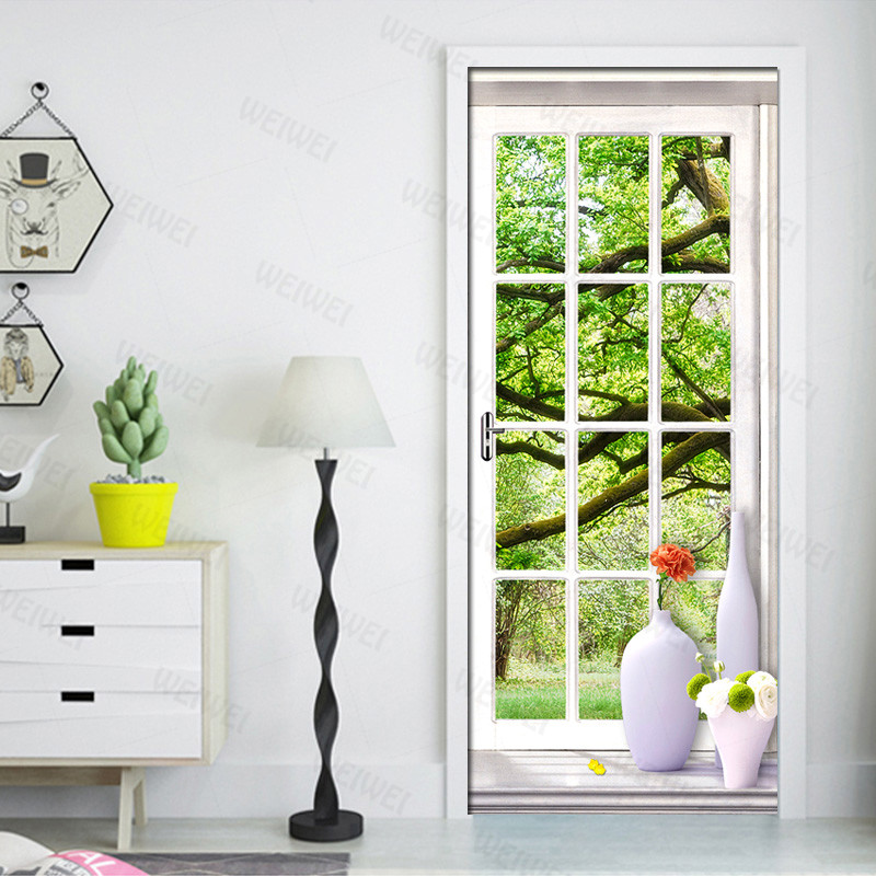 3D Scenery Outside The Window Door Stickers European Style Wall Sticker For Bedroom Living Room landscape Waterproof Decals