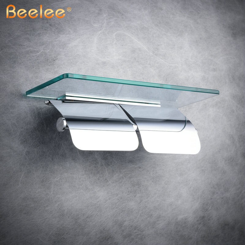 Beelee Toilet Paper Holder Double Solid Brass with Glass Bathroom Toilet Roll Holder For Roll Paper Bathroom Accessories