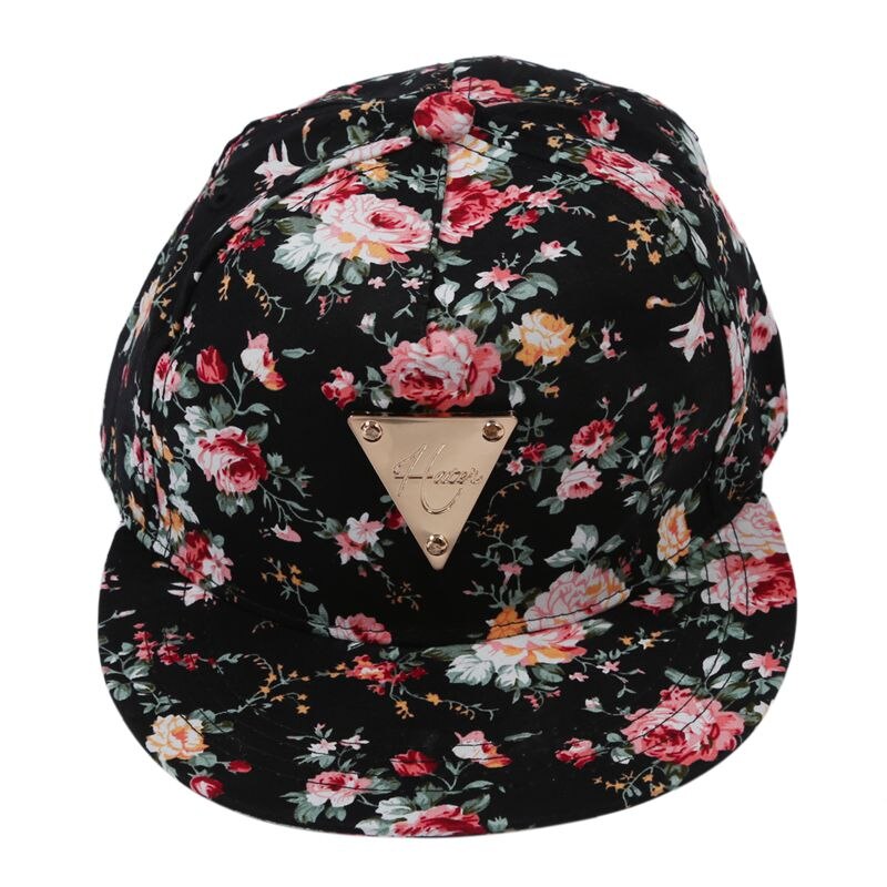 Bloemen Snapback Hoed, Hip-Hop Platte Schilden Baseball Cap Maat Verstelbaar: Black