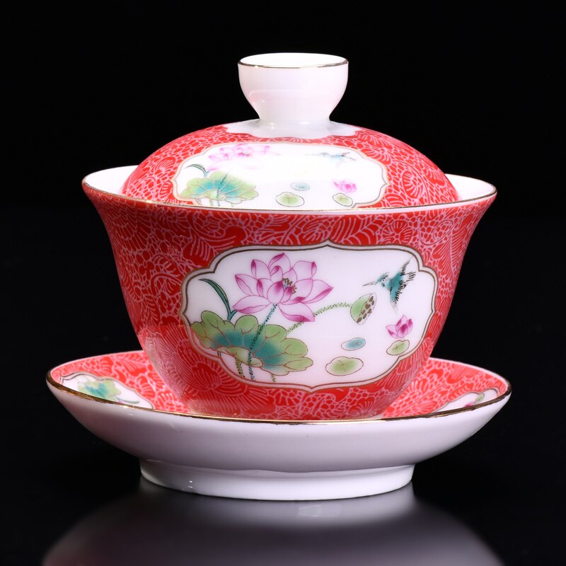 130ml farve emalje keramisk te skål kinesisk tradition gaiwan master kop kung fu te kop lotus mønster tekop porcelæn kopper: F