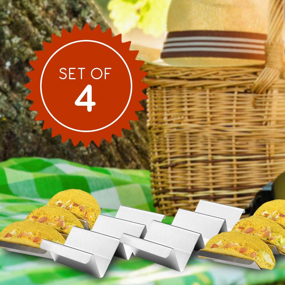 4 stks Roll over afbeelding om in 4-Pack Rvs Taco Holder SetMetal Taco Houders met Handvatten. Handig Tac