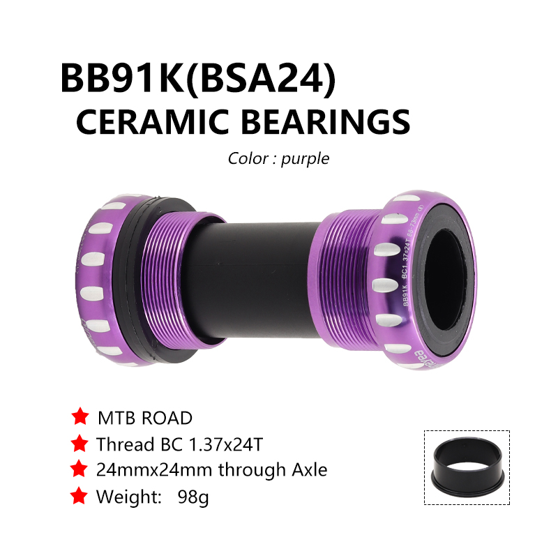 BB91 BB92 BSA30 Ceramic Bearing Bottom Bracket Sealed Bearing Thread/Press-in for Shimano SRAM 24-22mm MTB Road Bike Cranksets: BB91K(Purple)