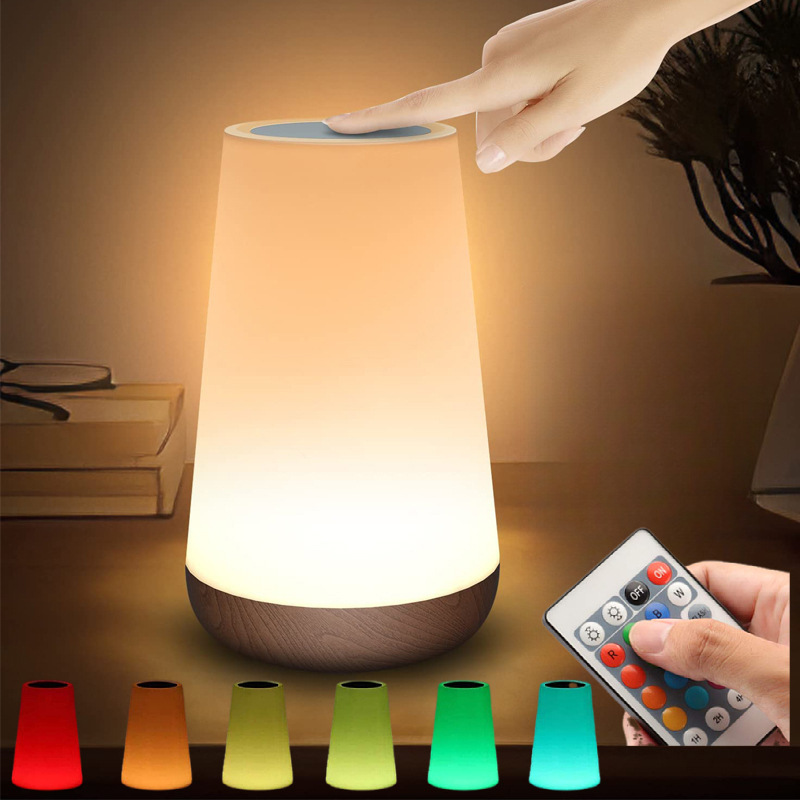 Afstandsbediening Wood Touch Kleurrijke sfeerlamp met haak Nachtkastje LED Desktop Buitendecoratie Nachtlampje