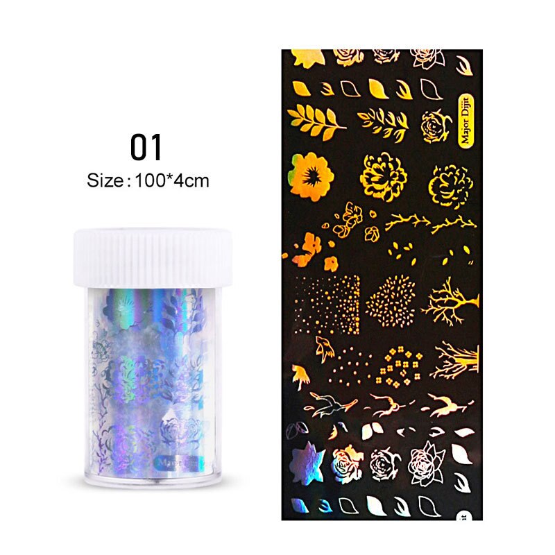 4*100Cm/rouleau holographique ongles Film flamme papillon Smiley Graffiti Nail Art transfert autocollant eau toboggan Nail Art décalque bricolage: 01
