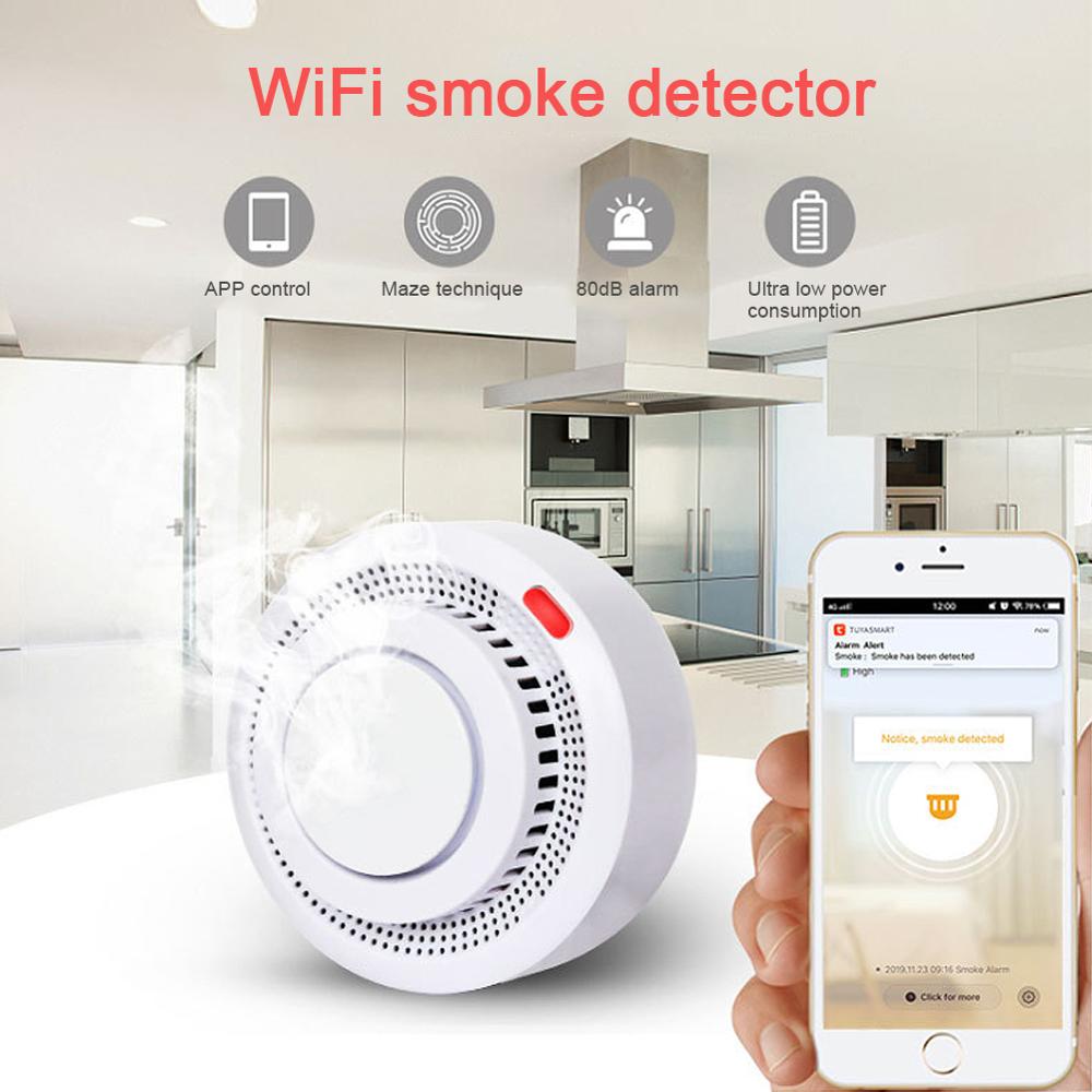 Smart Home WiFi Smoke Detector Fire Protection Alarm APP Control Smoke Sensor Wireless Smoke Alarm 80dB Security Detector System