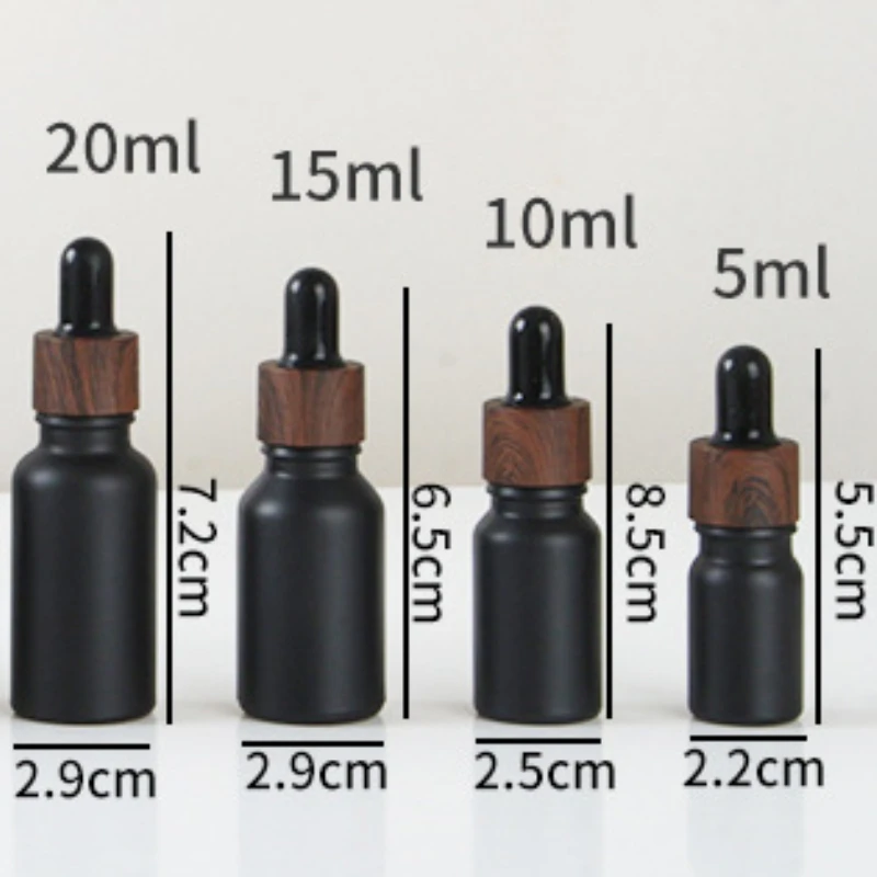 Flacon compte-gouttes vide noir givré, huile essentielle en verre, liquide d'aromathérapie, bouteille rechargeable, Pipette liquide