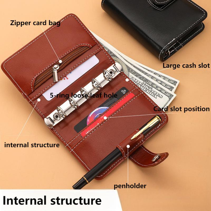 M5 PU Leather Binder Wallet Cover Savings Wallet Folder 5-Ring Refillable Notebook Planner Hardcover Budget Binder Organizer