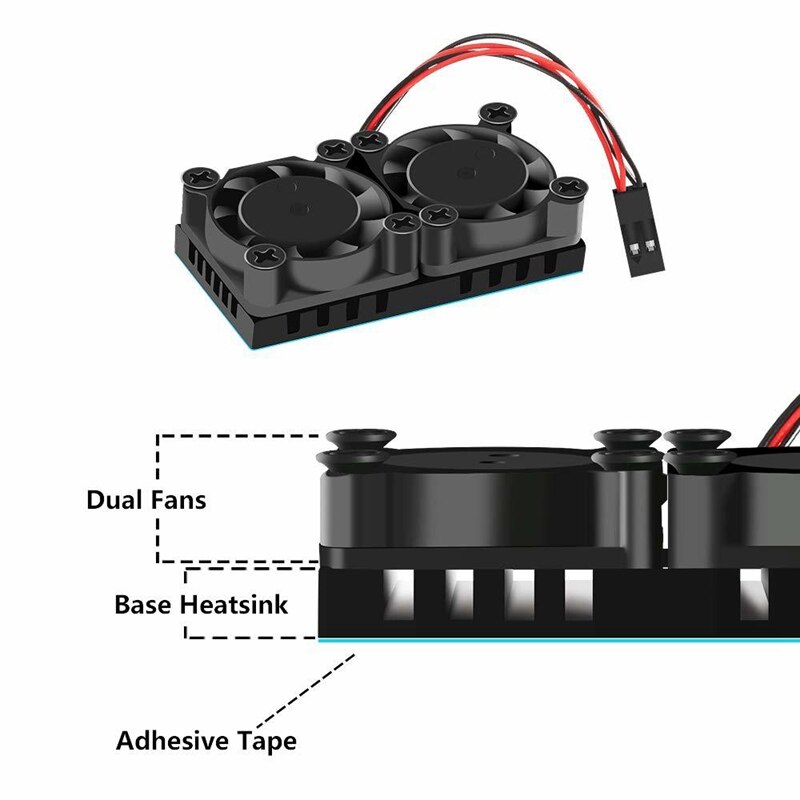 Refroidisseur pour Raspberry Pi 4 modèle B 4B/3B +, Double ventilateur avec dissipateur de chaleur