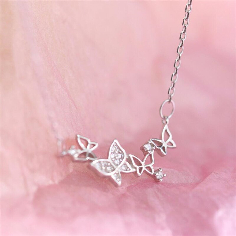 Zool geheugen opengewerkte delicate vlinder romantische zoete 925 sterling zilveren sleutelbeenketting vrouwelijke ketting sne 470