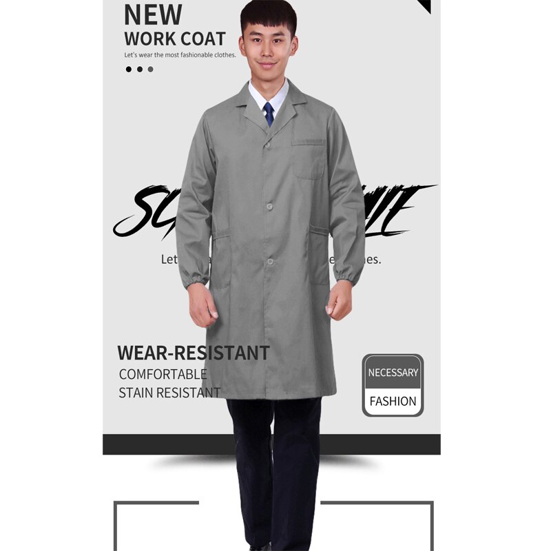 Uniform Coat Long Sleeve Lab Coat Work Clothes Pocket Workwear Summer Snickers Jacket Gown Gray Working Coveralls Men and Women