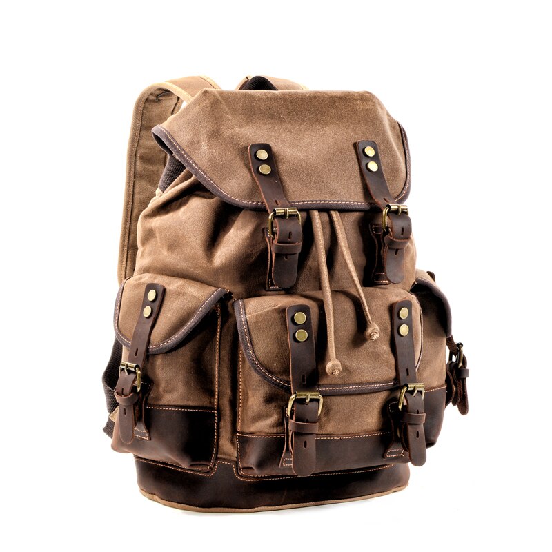 Muchuan Katoen Olie Wax Canvas Rugzak Heren Grote Capaciteit Vintage Waterdichte Rugzak 15 "Laptops Daypacks Klinknagels Boekentas