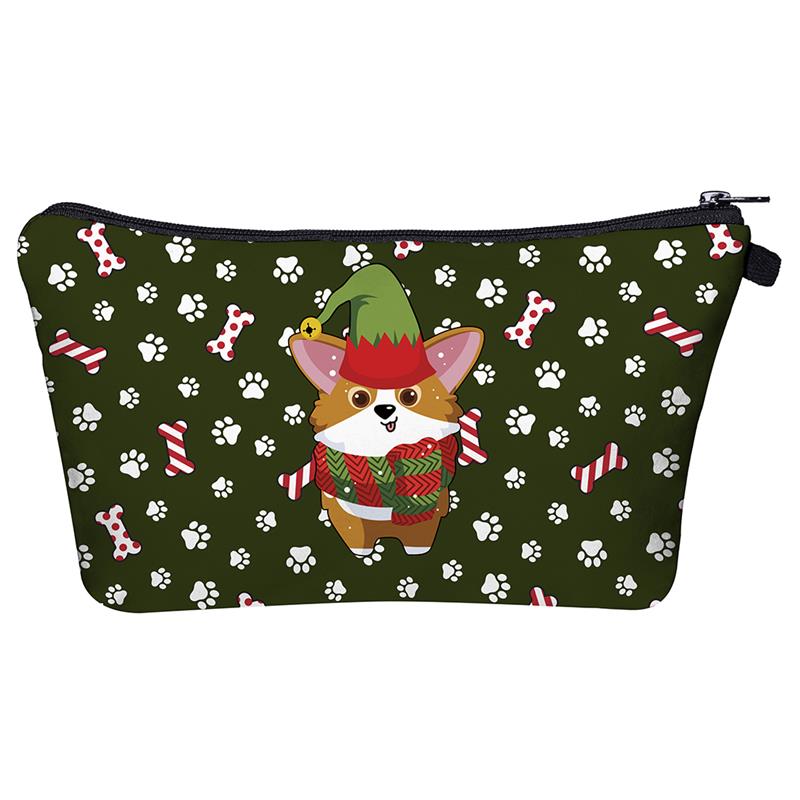 Cartoon Pattern Christmas Makeup Bag 3D Print Zipper Clutch Cosmetic Bag Toiletry Pouch Travel Storage For Women