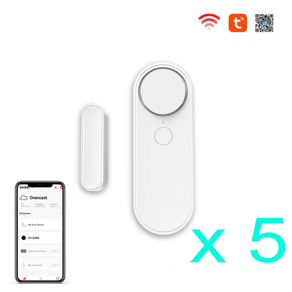 ZONCENT D41 Smart Tuya Wifi Door Sensor Alarm Closed Detectors App Notification Alarm Smart Life Home Security Alarm System: 5 PCS