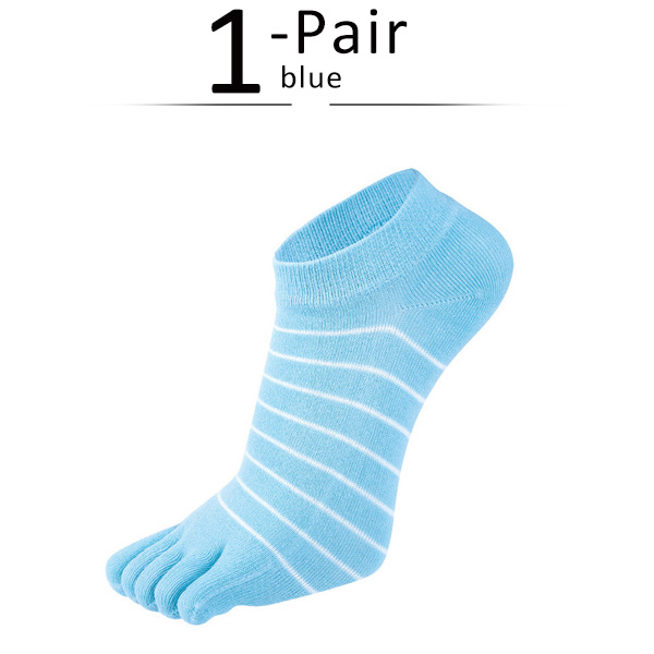 1 paire de chaussettes à cinq doigts en pur coton pour femme et fille, rayées, solides, , mignonnes, Harajuku, sans spectacle, avec orteils, offre spéciale: Bleu