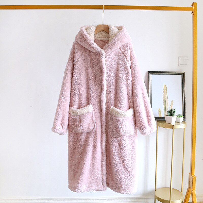 Autumn Winter Thicken Women Warm Soft Flannel Coral Fleece Long Bath Robe Women Bathrobe Dressing Gown Robes