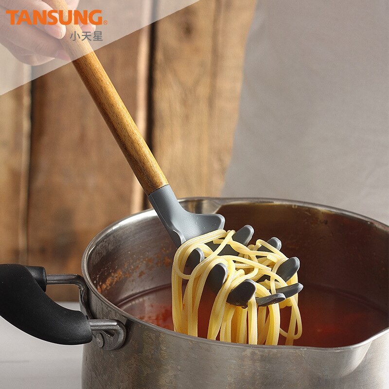 Kitchen Utensils Silica Gel Cooking Spoon Leaky Spoon Acacia Wood Spatula Wooden Handle Silicone Kitchenware Set Spatula