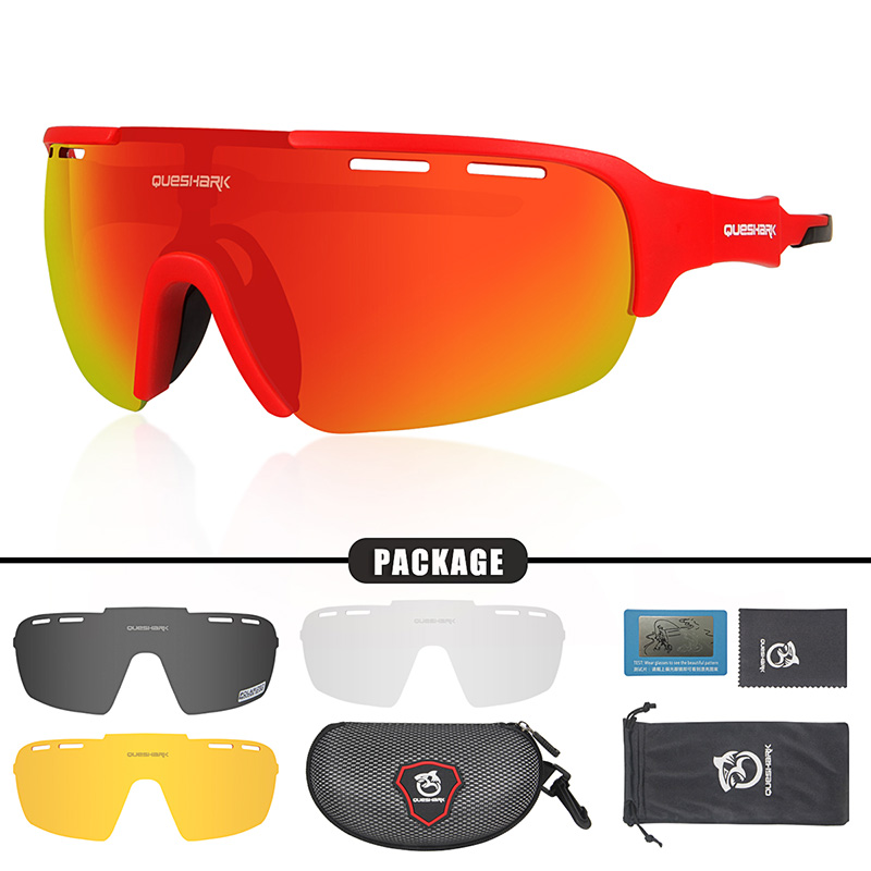 QUESHARK Fietsen Bril Gepolariseerde Fiets Bril Racing Eyewear Voor Mannen Vrouwen Sport Bril: Red