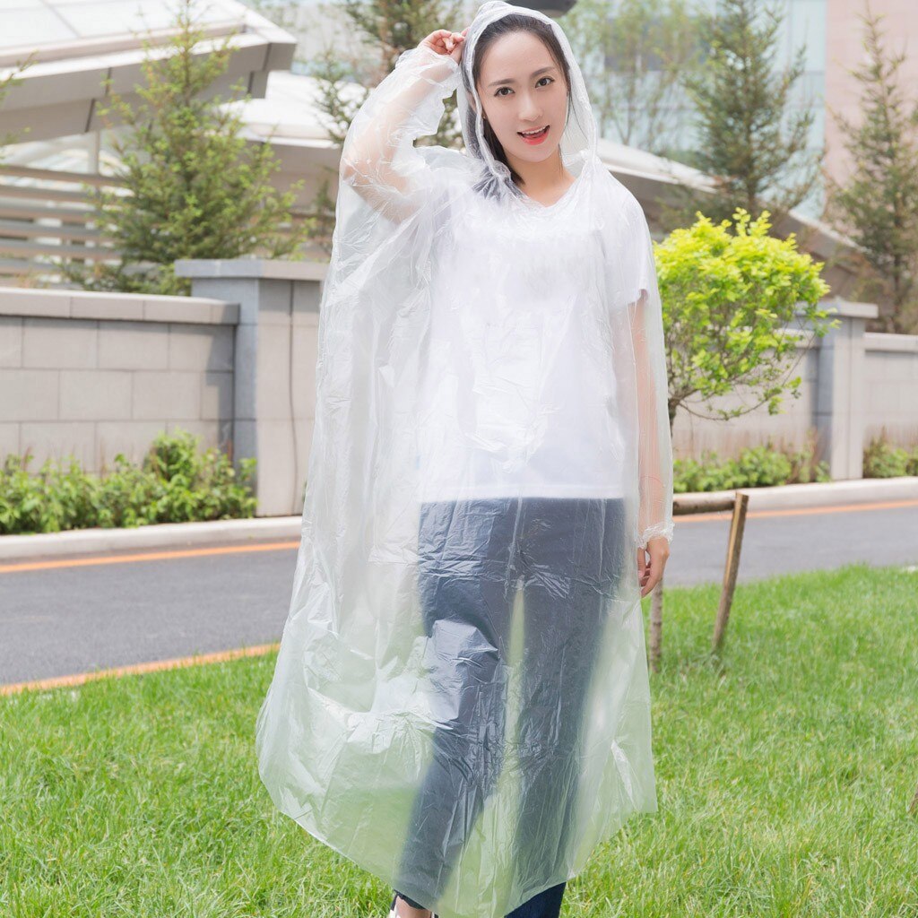 Chubasquero DE EMERGENCIA desechable para adultos, impermeable, para senderismo, Camping, capó, Poncho, chaqueta de lluvia portátil para motocicleta: Blanco