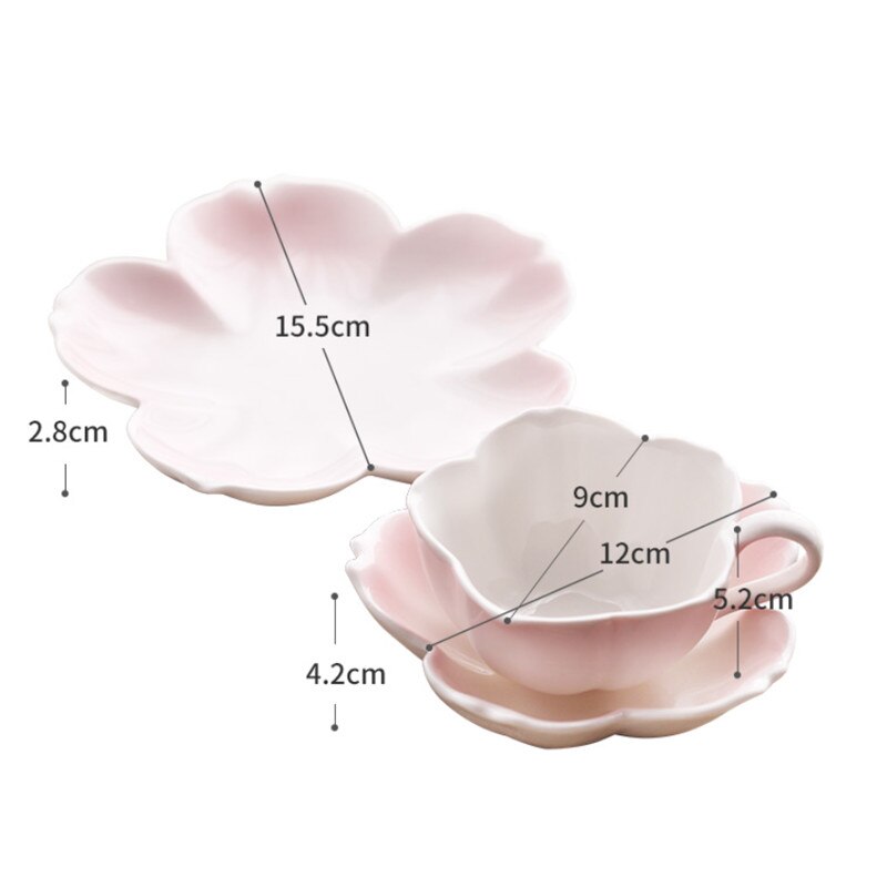 Tasse à café en céramique en forme de fleur avec soucoupe, ensemble de plateaux à Dessert, style européen léger de luxe, romantique, thé de l&#39;après-midi, lait, plat à gâteau