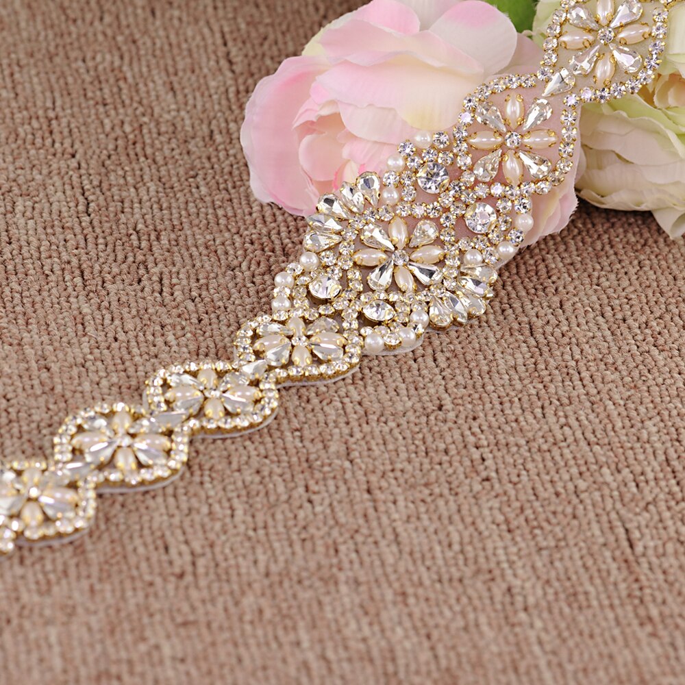 TRiXY S161-G Goldene Braut Gürtel für Frauen Strass Gürtel Braut Gürtel Hochzeit Schärpe Gürtel Gold Strass Applikationen: Applikationen