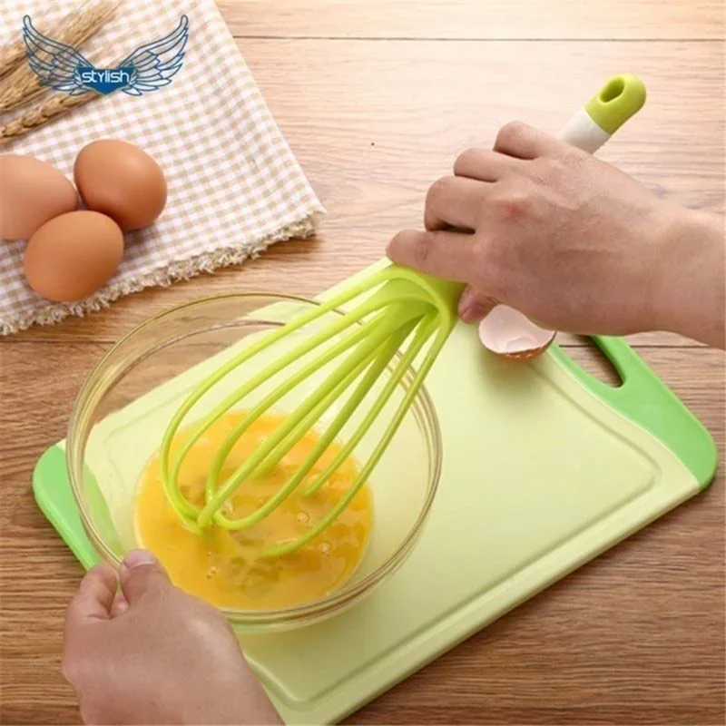 Batteur à œufs manuel rotatif multifonctionnel, Mini fouet à œufs de cuisine en plastique, outil de cuisson, agitateur d'œufs en Silicone