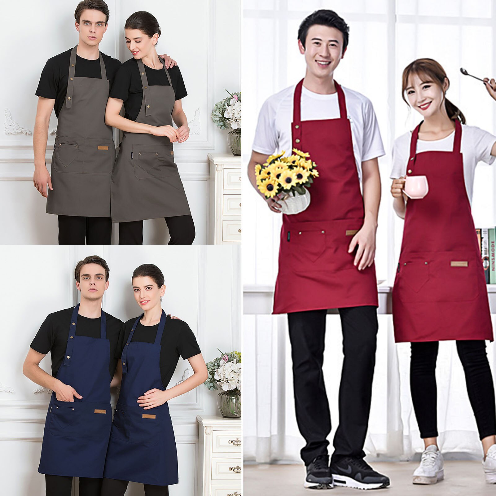 Unisex Sleeveless Aprons Adjustable Neck Strap Kitchen Cooking Aprons Restaurant Bakery Waiter Aprons Anti Oil Kitchen Aprons
