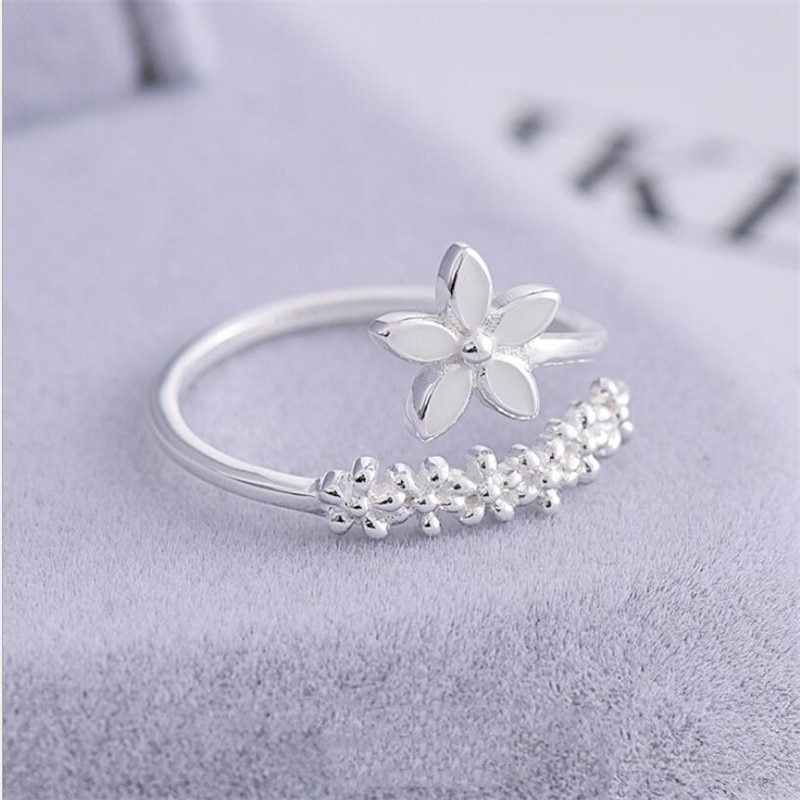 Anillo de plata de primera ley con forma de flor para mujer, sortija, plata esterlina 925, cristal, sin alergia