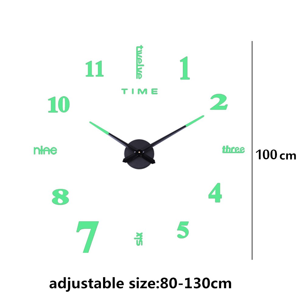Horloge murale lumineuse 3d sans poinçon, décoration murale fluorescente dans l&#39;obscurité, décoration murale auto-adhésive pour la maison