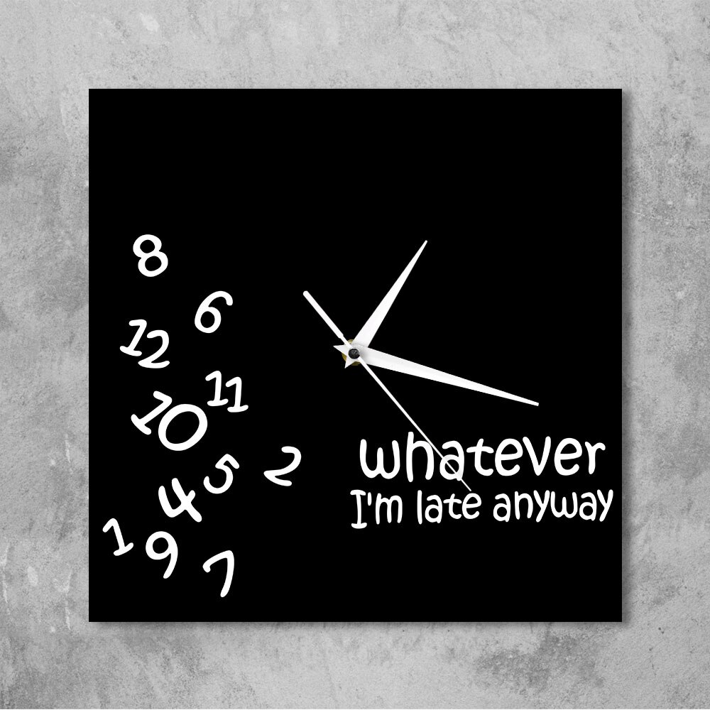 Whatever I&#39;m Late Anyway Square Wall Clock Scrambled Numbers Funny Modern Wall Clock Im Late Anyways Hanging Black Wall Watch
