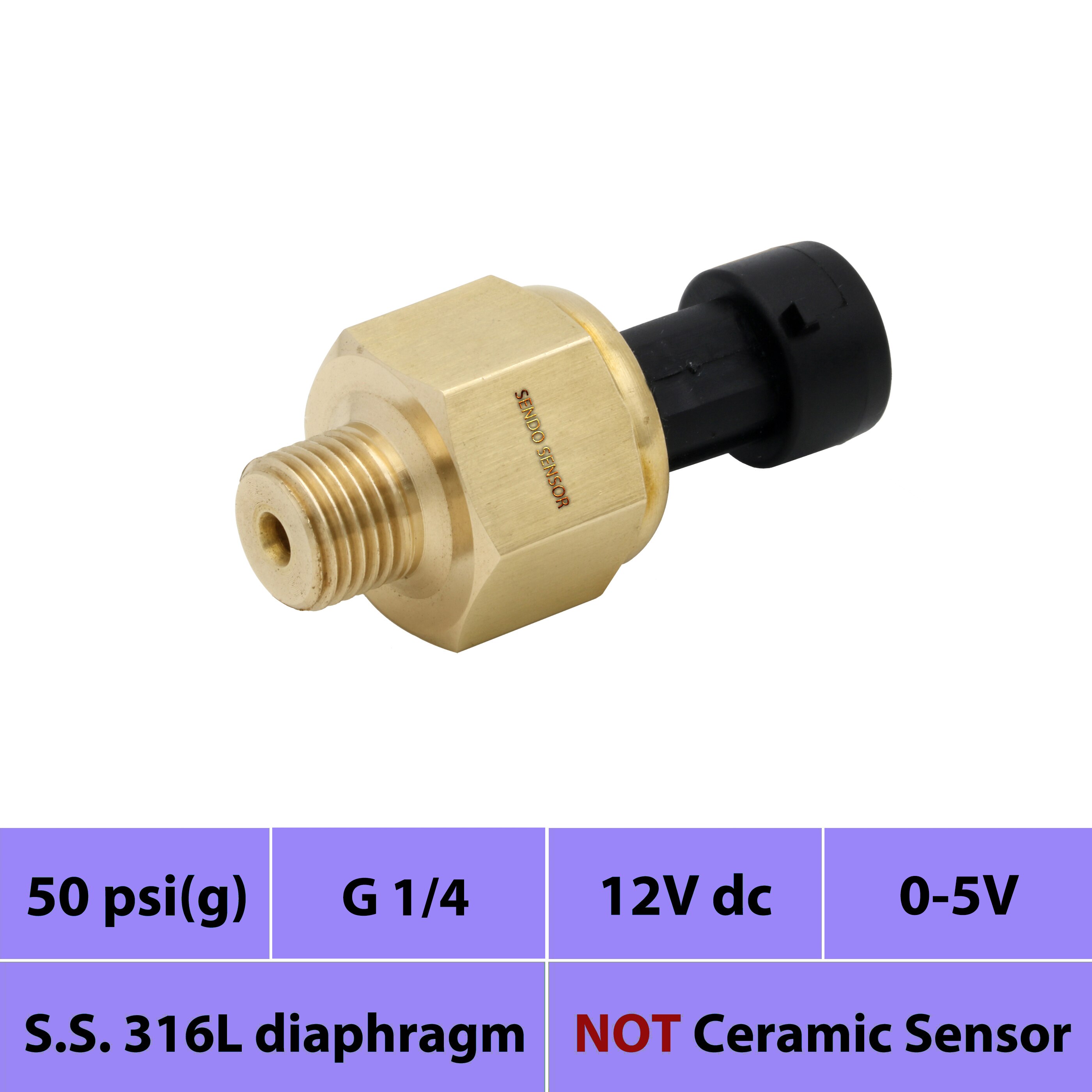 Sensores de presión de 0 a 5V, 0 50 psi, 12V, 24V de potencia, diafragma de acero inoxidable 316L, relleno de aceite de silicona, G 1 4 pulgadas