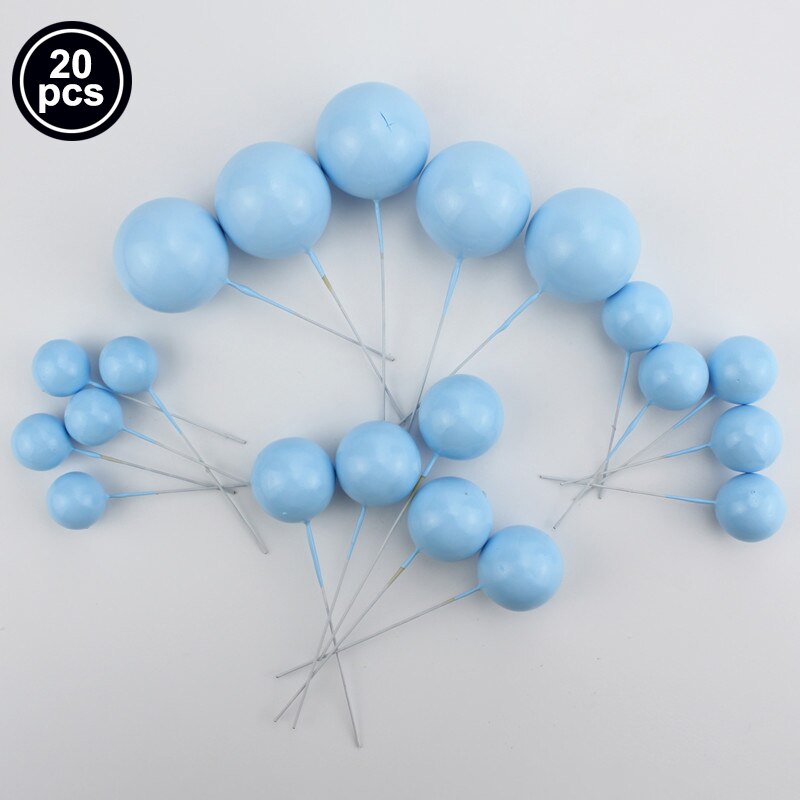 Bolas doradas para decoración de pastel, piezas decorativas esféricas para tartas de cumpleaños, fiestas de bebé, navidades y magdalenas, suministros para repostería en casa, 20 unidades: Blue  20pcs