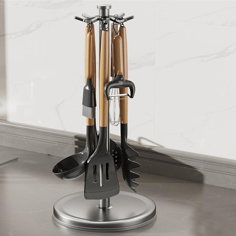 Kitchen Utensil Stand Rotating Kitchen Utensil Storage Hanger For Countertop Rotatable Cooking Utensils Holder With 8 Hooks