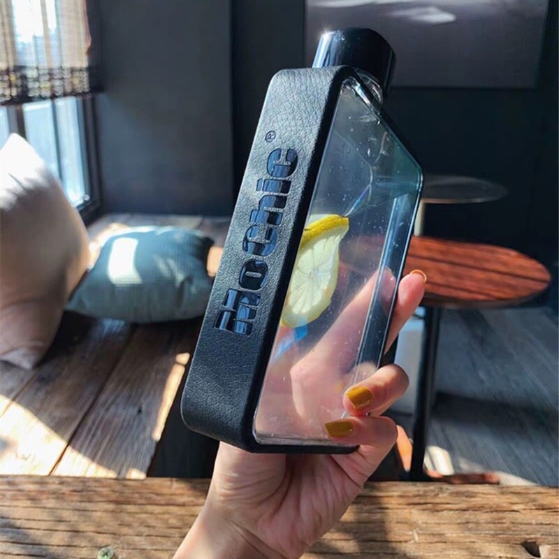 Ins 380ml A5 Flat Water Bottle Travel Hydro Flask Handbag Slim Cold Tritan Plastic Sports Camping Gym Fitness Outdoor