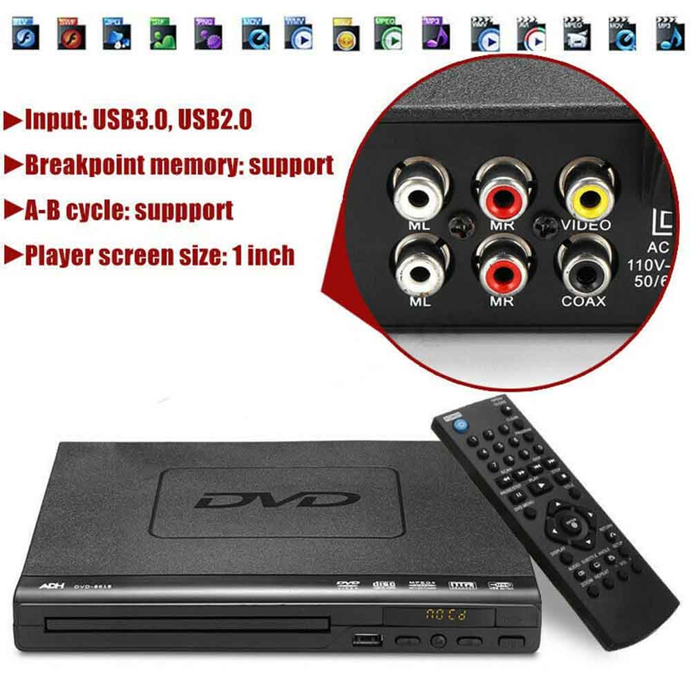 DVD Player with USB + RCA Audio Cable Coaxial Port Black Home