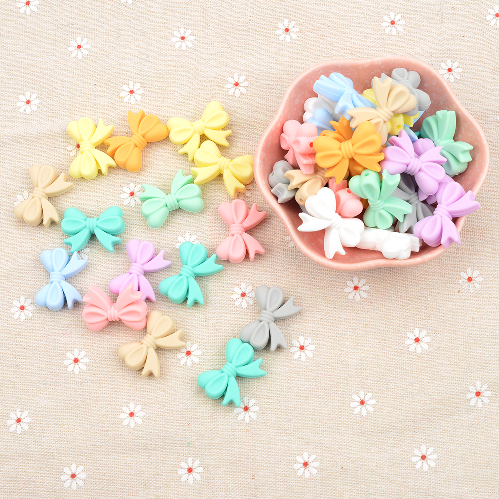 LOFCA – perles en Silicone avec nœud papillon, 50 pièces/lot, collier coloré, fabrication de bijoux, Bracelets, porte-clés, accessoires de bijouterie