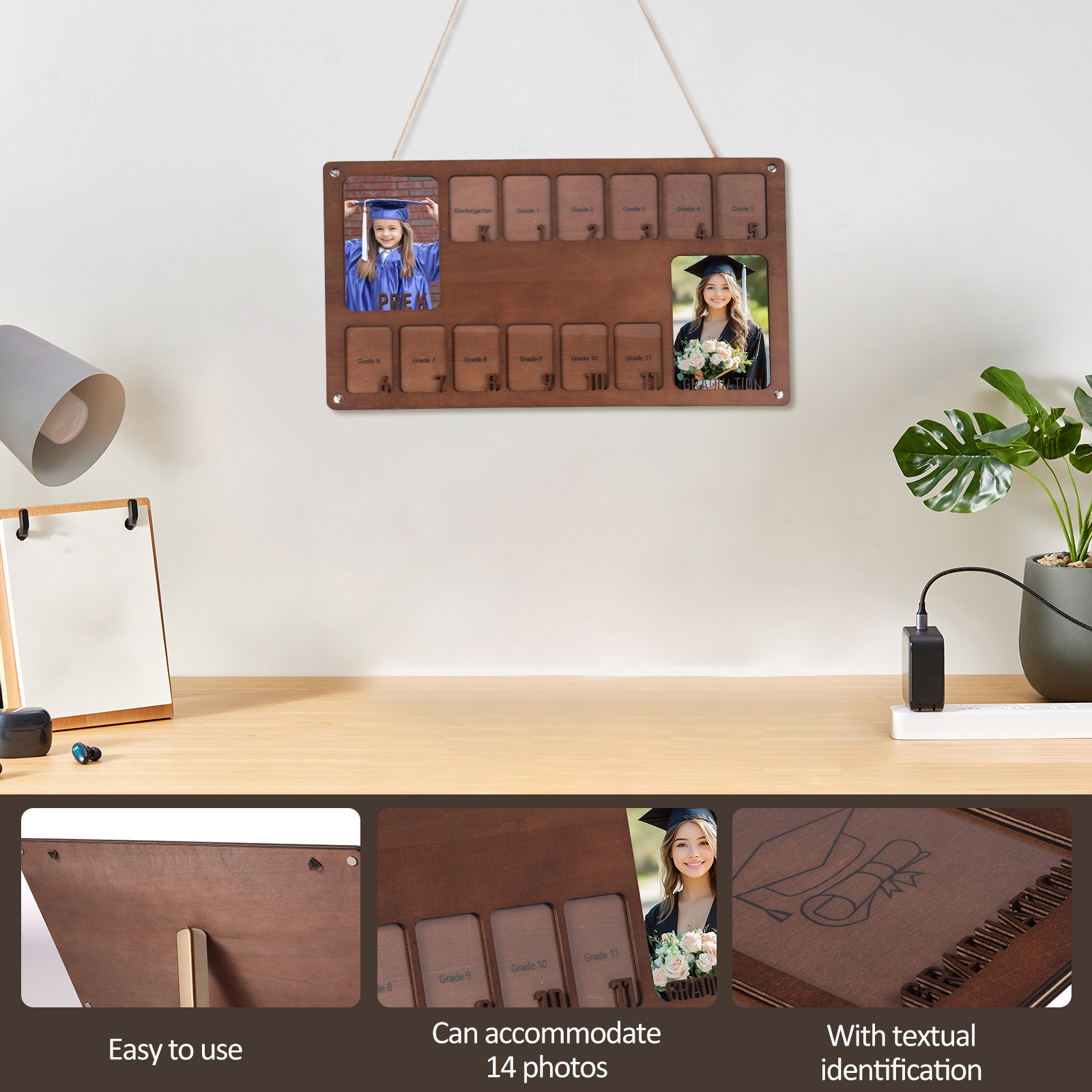 Træ skole billedramme bord- eller vægophæng skoleår fotoramme ideel dimissionsminde elever lærere forældre