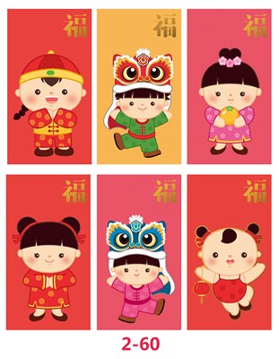 6 Packs 36 Pcs Cartoon Jaar Van Rat Lange Grootte Rode Pakje Chinese Lunar Jaar Rode Envelop