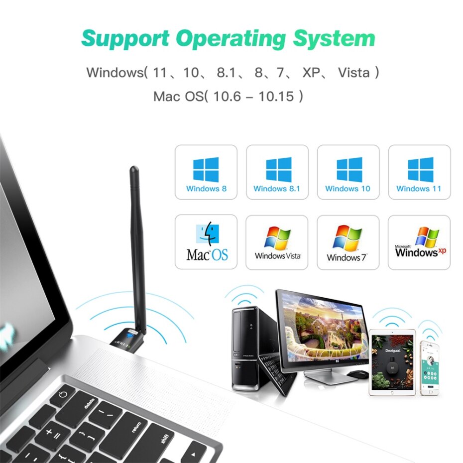 EDUP MS8551 Mini USB WiFi Adaptador 150Mbps Alto Ganho 6dBi Antena MT7601 Chipset Cartão Receptor de Rede Sem Fio de Longa Distância