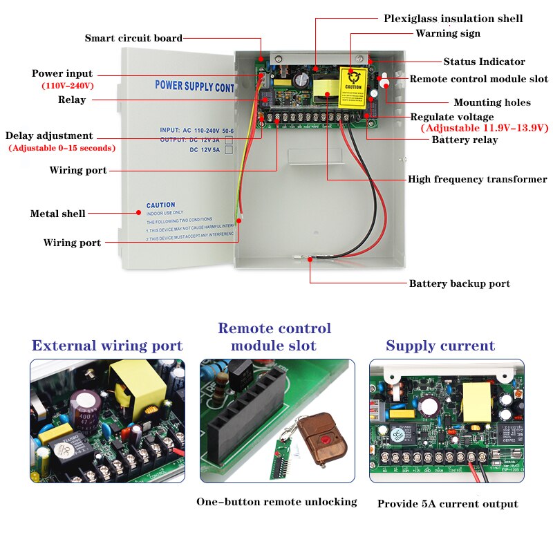 AC 110-240V DC 12V/5A Door Access Control System Switching Supply Power UPS Power Supply battery backup
