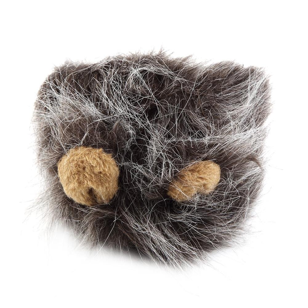 Pet Cat Dog Emulation Lion Hair Mane Ears Head Cap Autumn Winter Dress Up Costume Muffler Scarf: dark grey