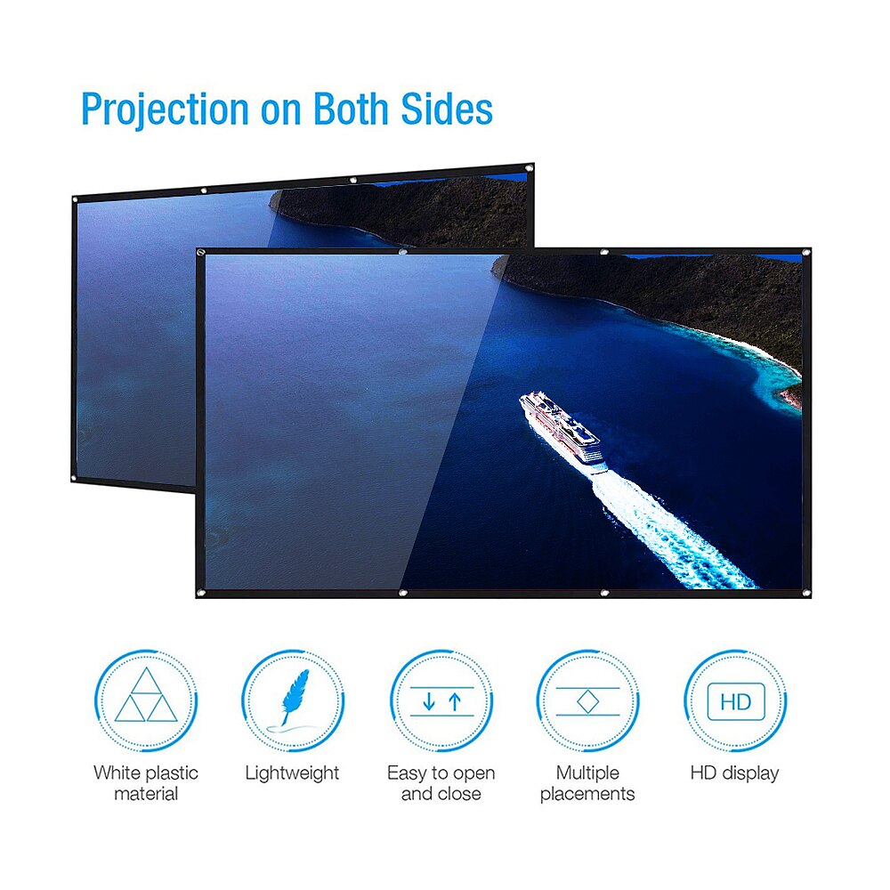 Foldable Projection Screen 150 inch Projection Screen Portable 16:9 Polyester Projector Screen for Home Office KTV