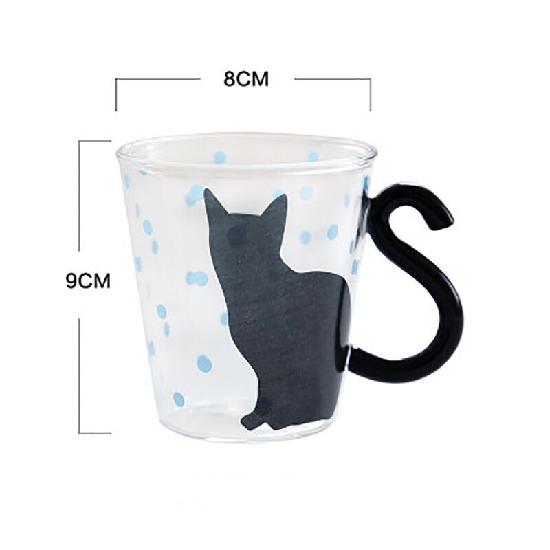 Taza de cristal con asa para gato, taza de cristal de dibujos animados para hogar, oficina, café, cocina, impreso, accesorios: 2